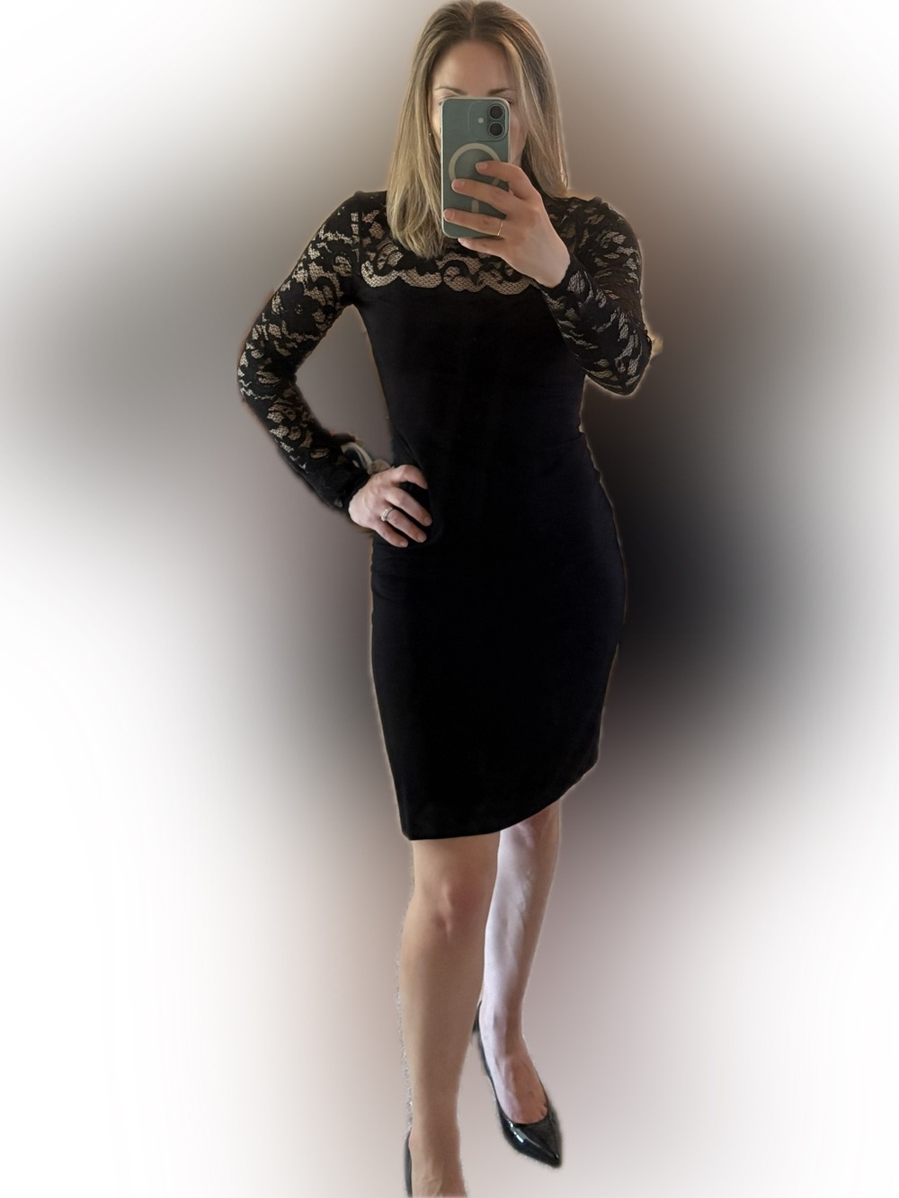 Karen Kane Black Lace Yoke Sheath Dress
